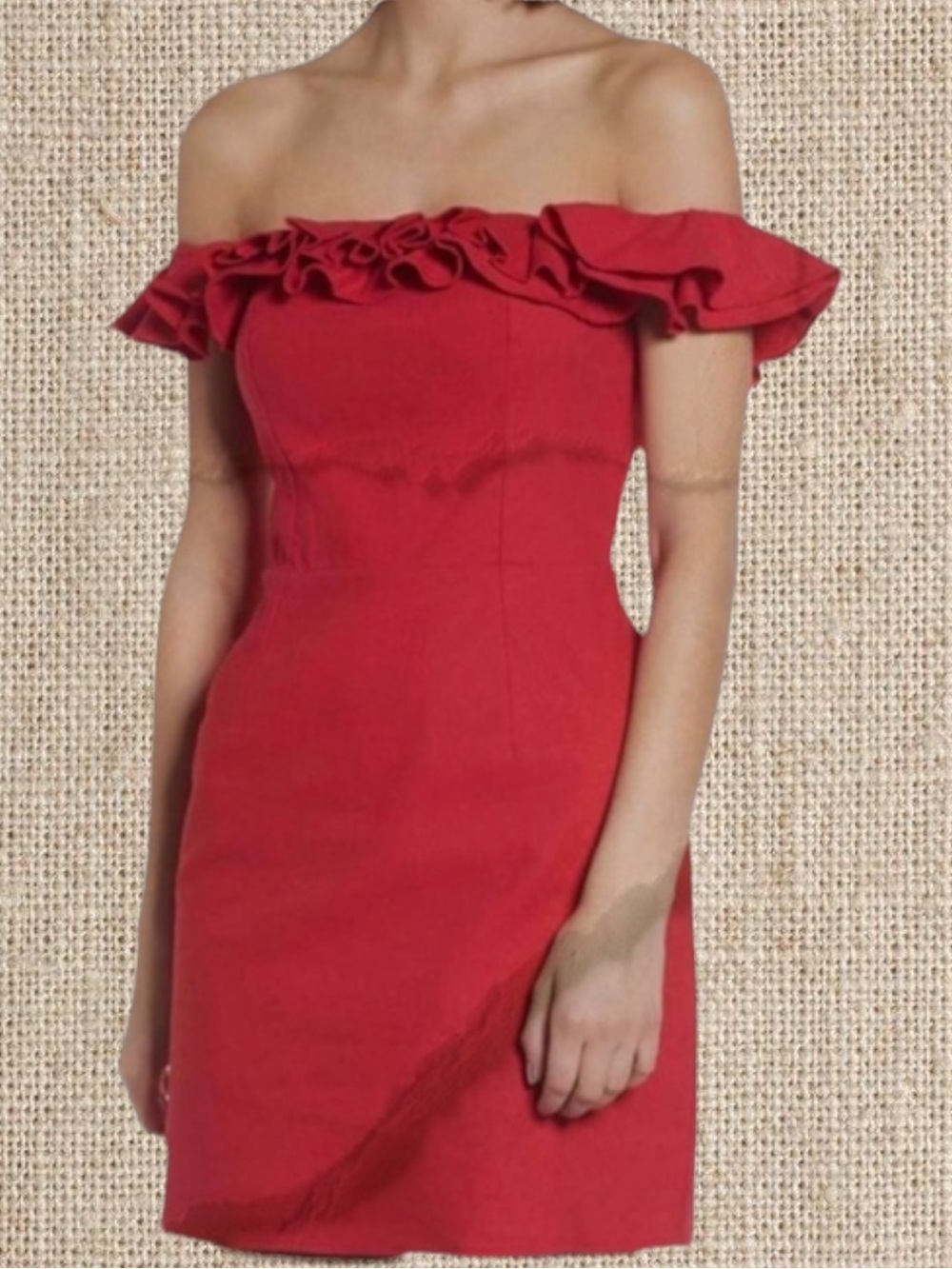 Off-Shoulder Ruffle Mini Dress in Red - Picture 2 of 2